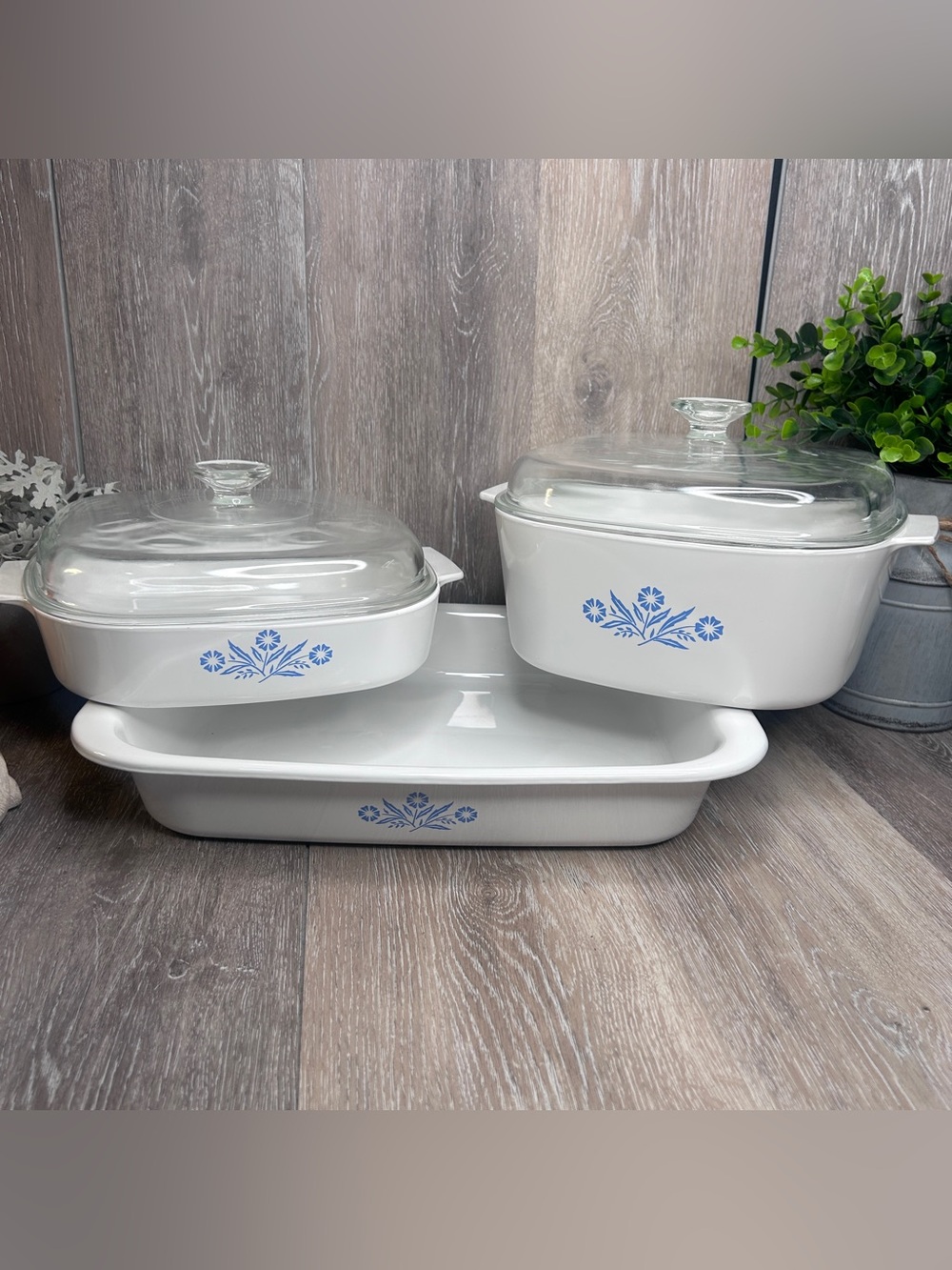 CorningWare Cornflower Blue 5pc Set • A‑76 • A-10‑B • A‑5‑B •Pyrex A12C Lids